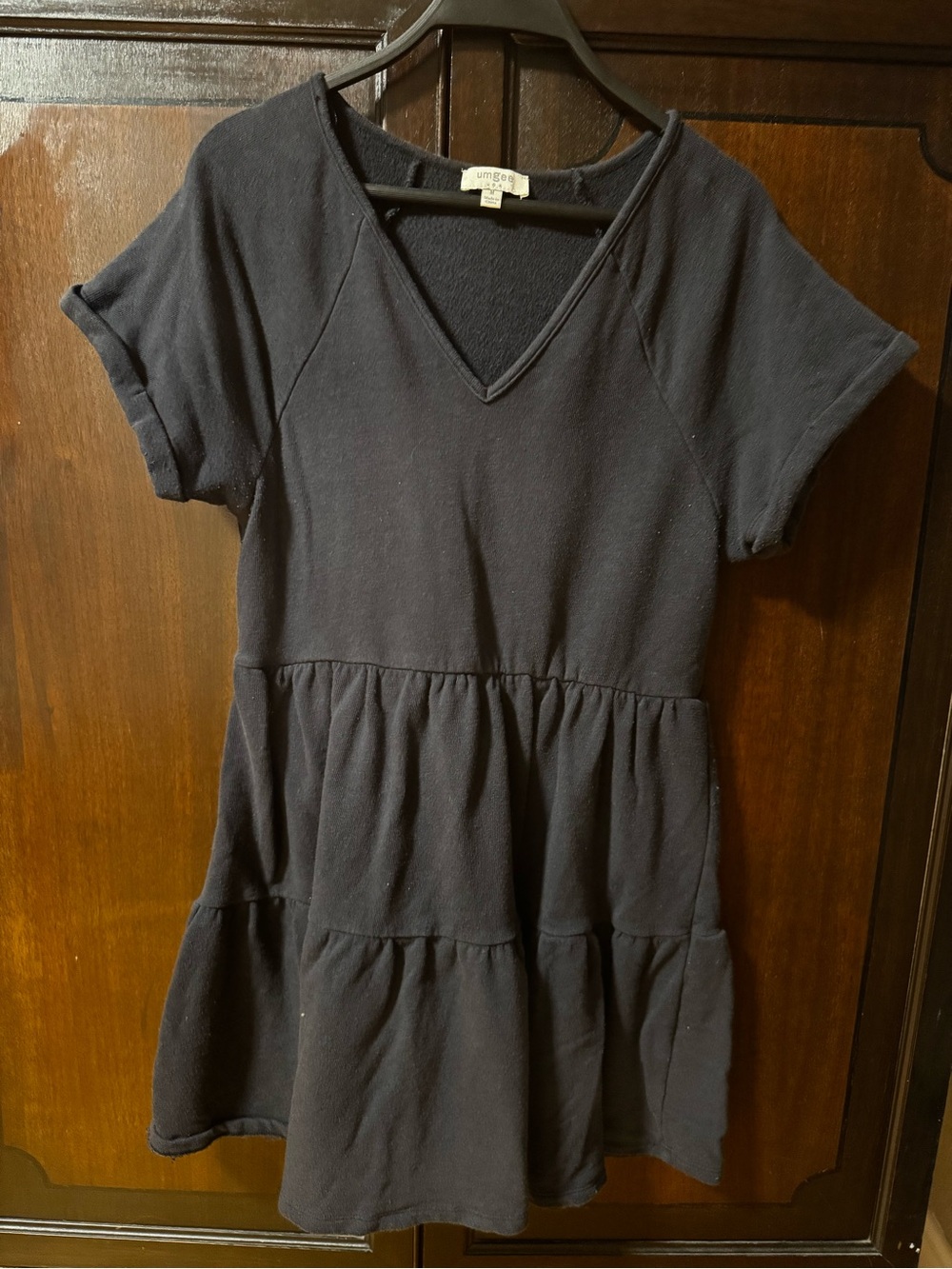Umgee Navy Short-Sleeve Tiered V-Neck Midi Dress